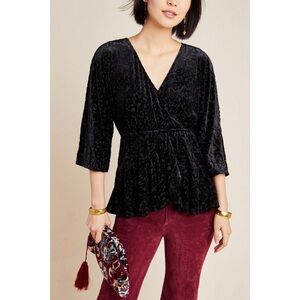 Anthropologie Aleksa Burnout Velvet Top Black